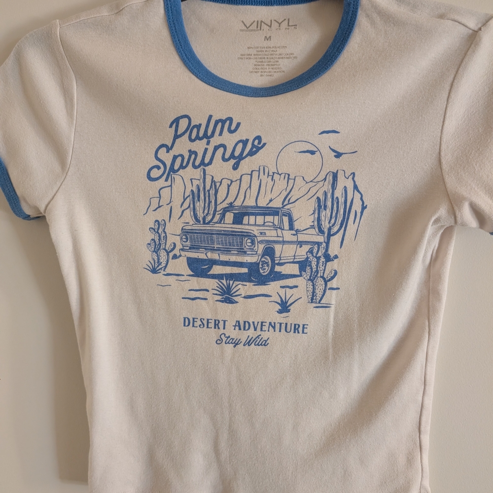 Vinyl Palm Springs Adventure Tee - Cream and Blue